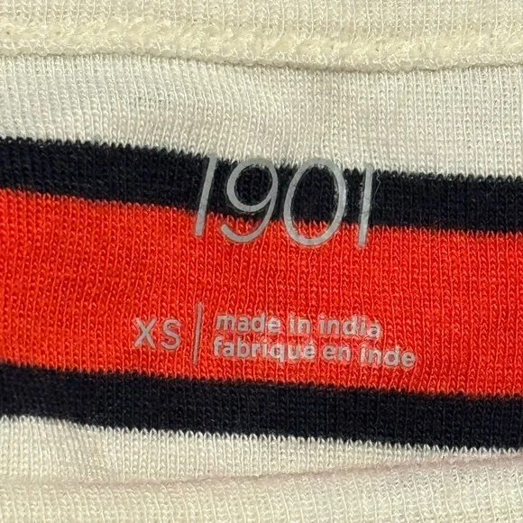 1901 striped boatneck red orange, blue, and white 3/4 sleeve XS - Picture 7 of 8